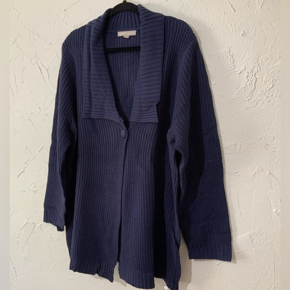 Woman Within Shawl Collar Shaker Knit Navy Blue Sweater Sz Large (18-20) - Picture 5 of 8